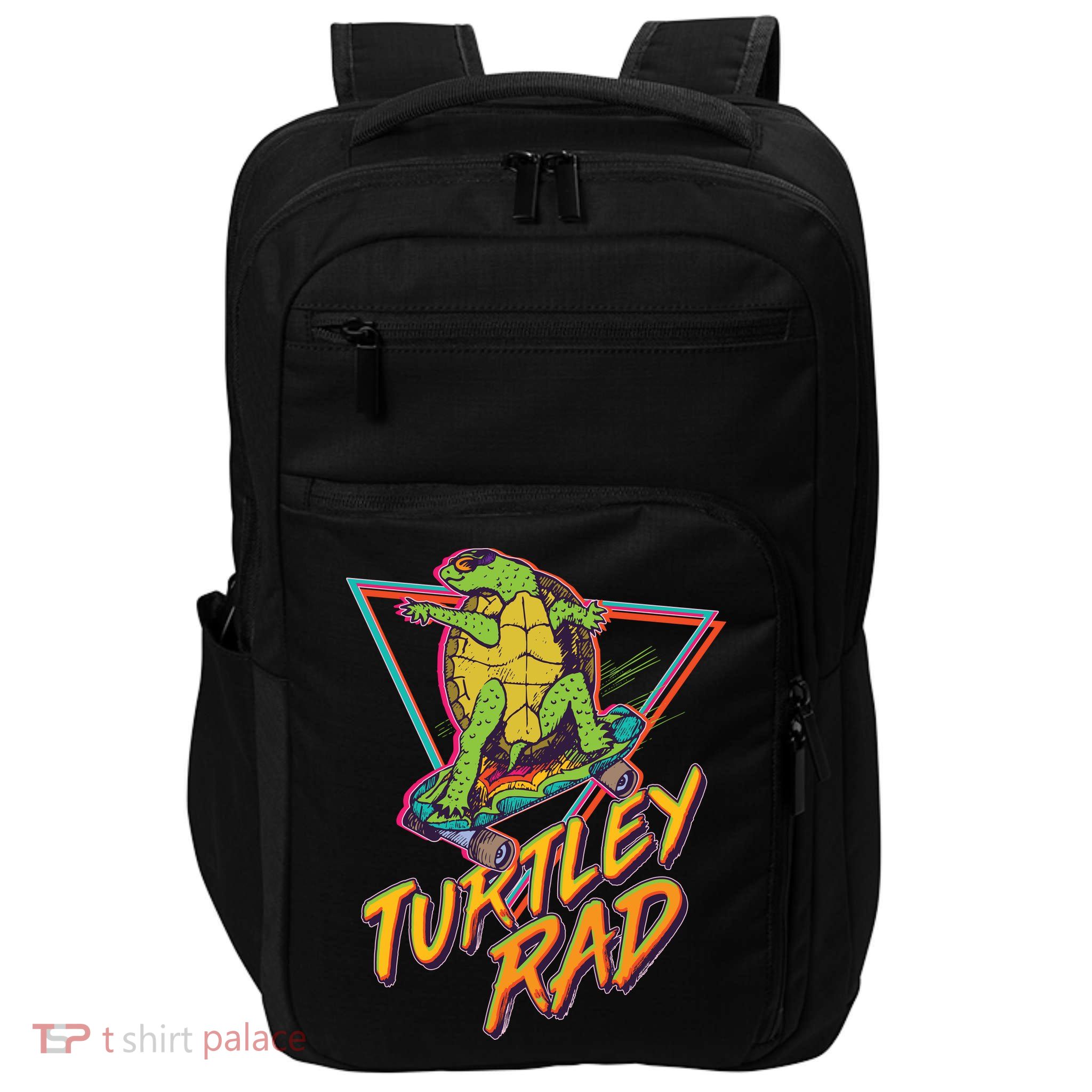 Funny Retro 80's Turtley Rad Skateboarding Turtle Impact Tech Backpack