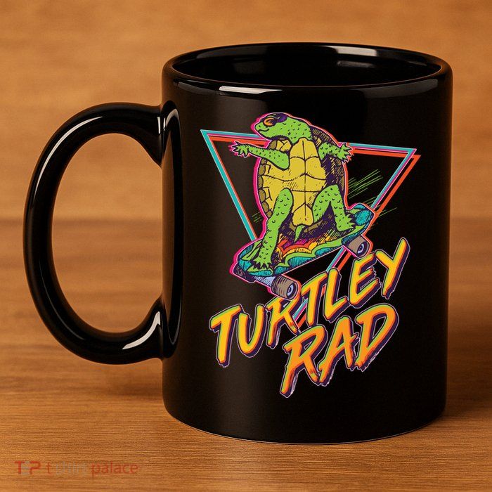 Funny Retro 80's Turtley Rad Skateboarding Turtle 11oz C Handle Ceramic Mug