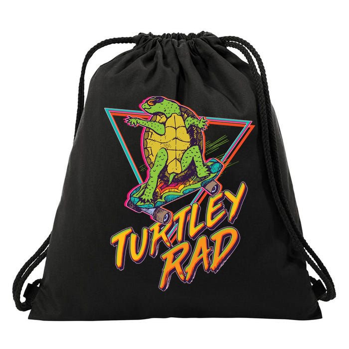 Funny Retro 80's Turtley Rad Skateboarding Turtle Drawstring Bag