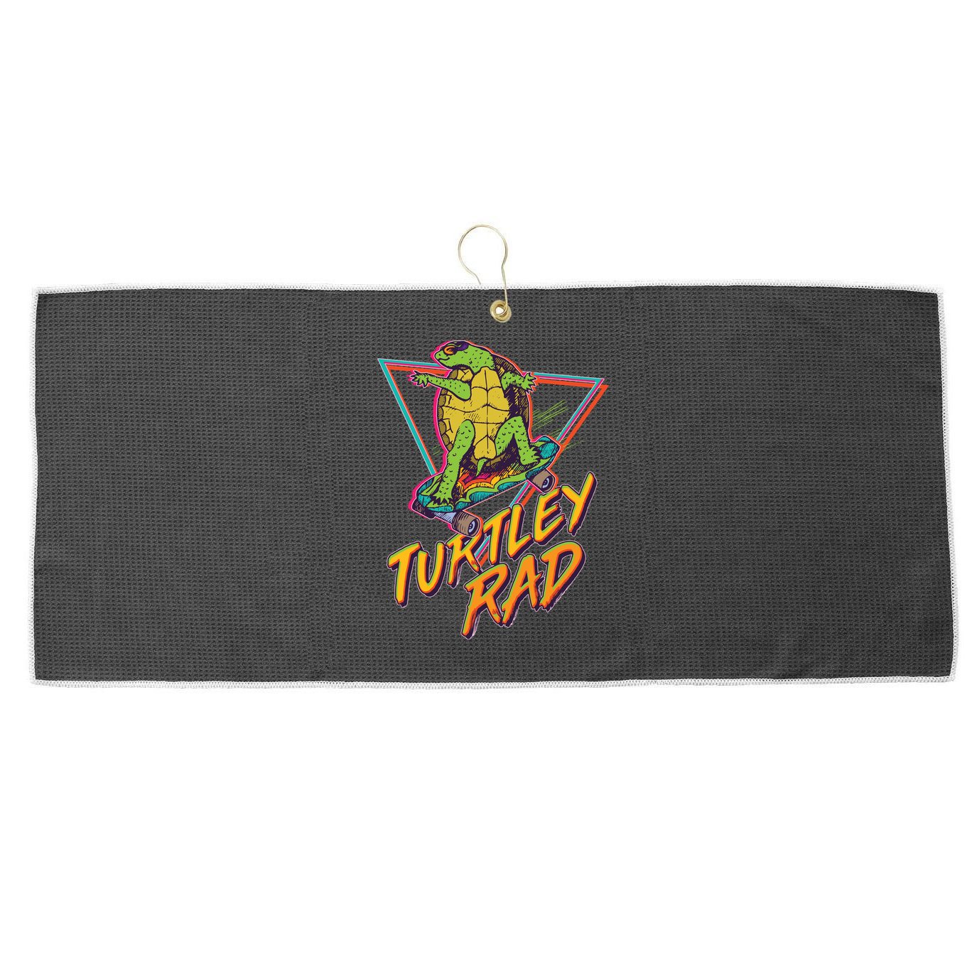 Funny Retro 80's Turtley Rad Skateboarding Turtle Large Microfiber Waffle Golf Towel