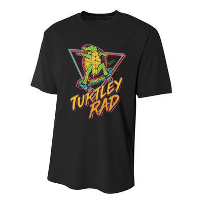 Funny Retro 80's Turtley Rad Skateboarding Turtle Youth Performance Sprint T-Shirt