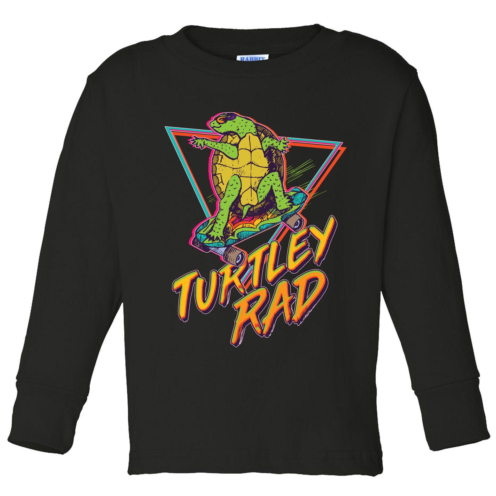 Funny Retro 80's Turtley Rad Skateboarding Turtle Toddler Long Sleeve Shirt