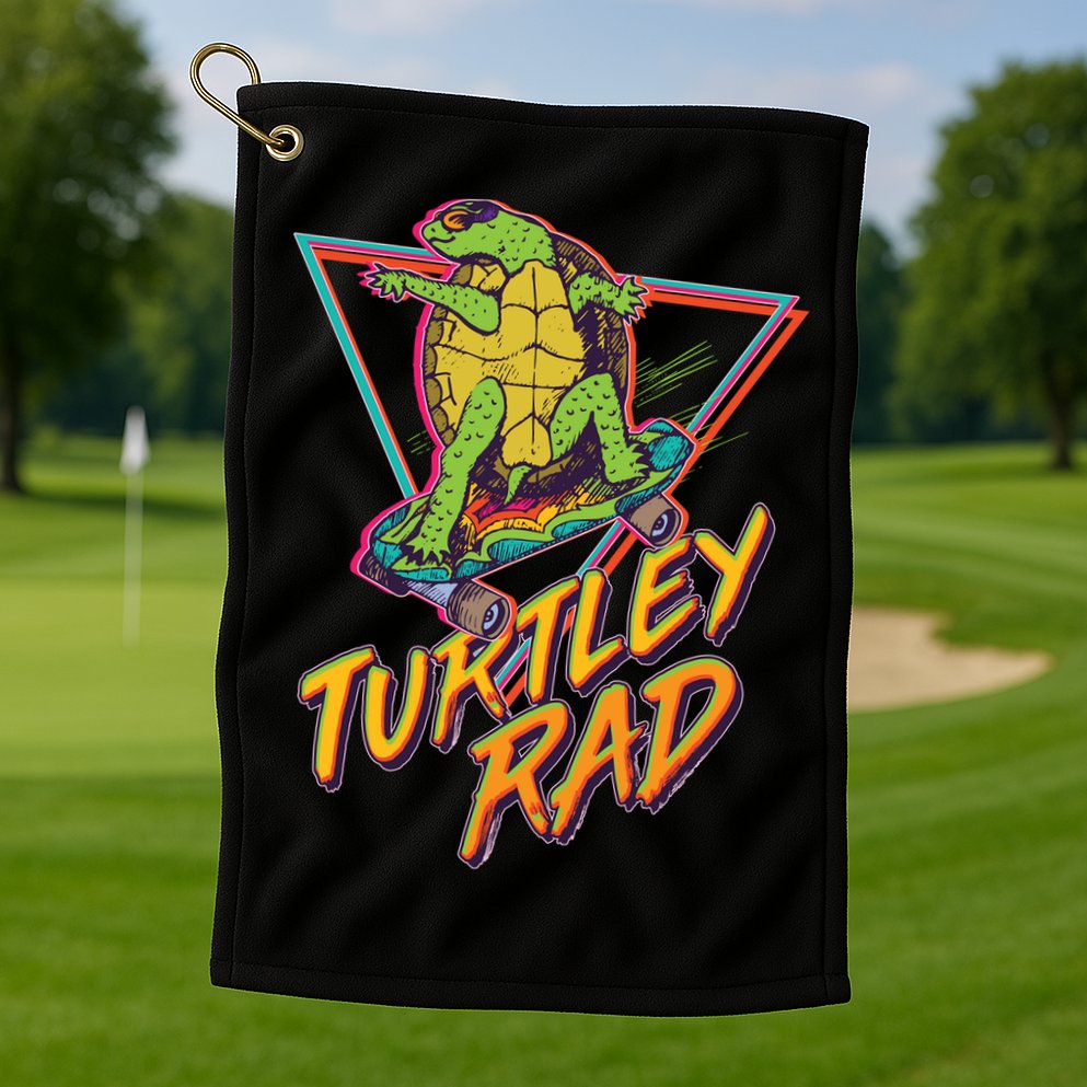 Funny Retro 80's Turtley Rad Skateboarding Turtle Golf Towel