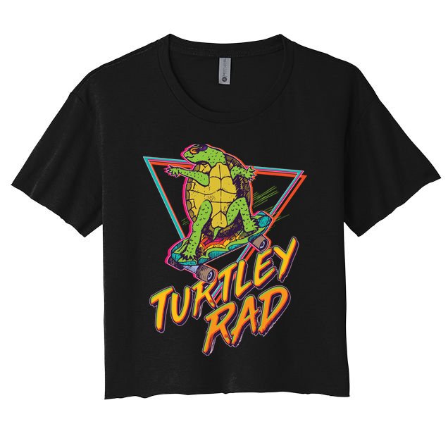 Funny Retro 80's Turtley Rad Skateboarding Turtle Crop Top