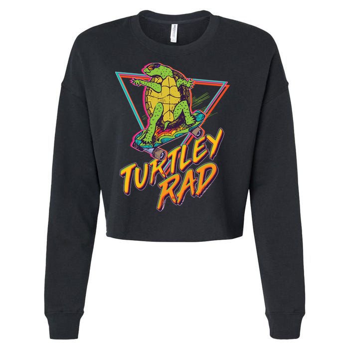 Funny Retro 80's Turtley Rad Skateboarding Turtle Cropped Pullover Crew