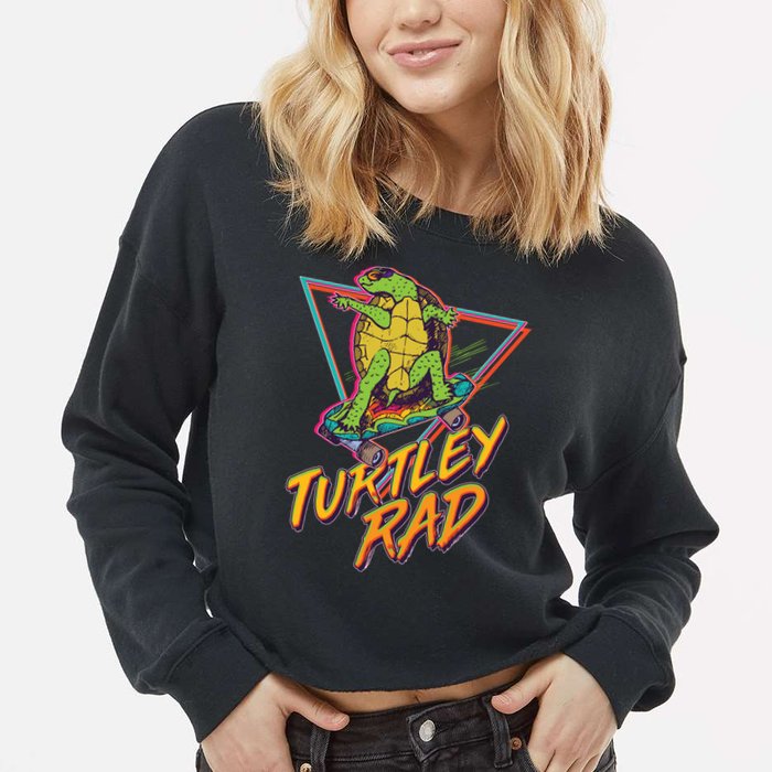 Funny Retro 80's Turtley Rad Skateboarding Turtle Cropped Pullover Crew
