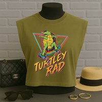 Funny Retro 80's Turtley Rad Skateboarding Turtle Garment-Dyed Women's Muscle Tee