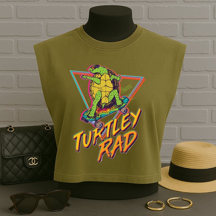 Funny Retro 80's Turtley Rad Skateboarding Turtle Garment-Dyed Women's Muscle Tee