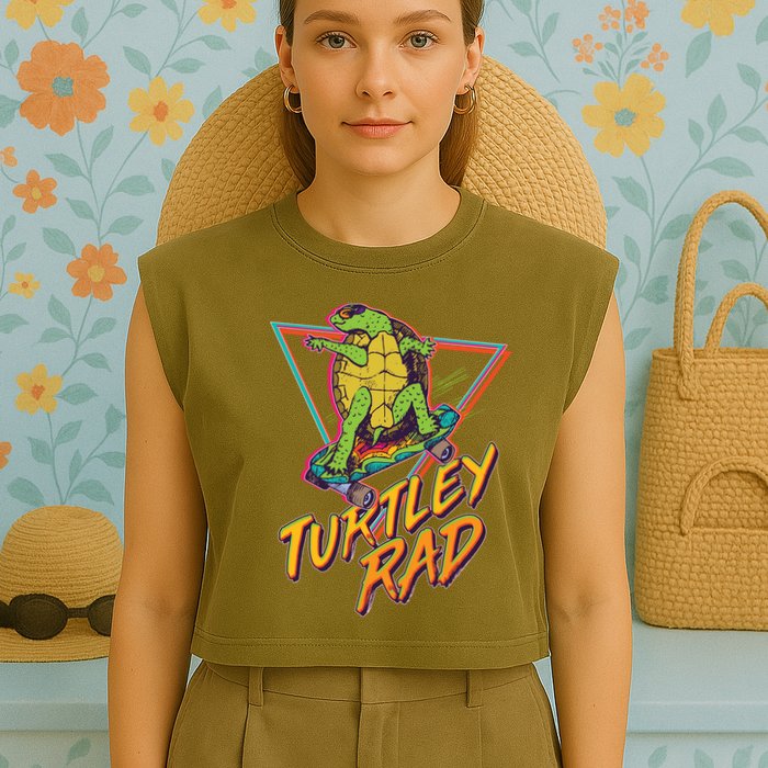 Funny Retro 80's Turtley Rad Skateboarding Turtle Garment-Dyed Women's Muscle Tee