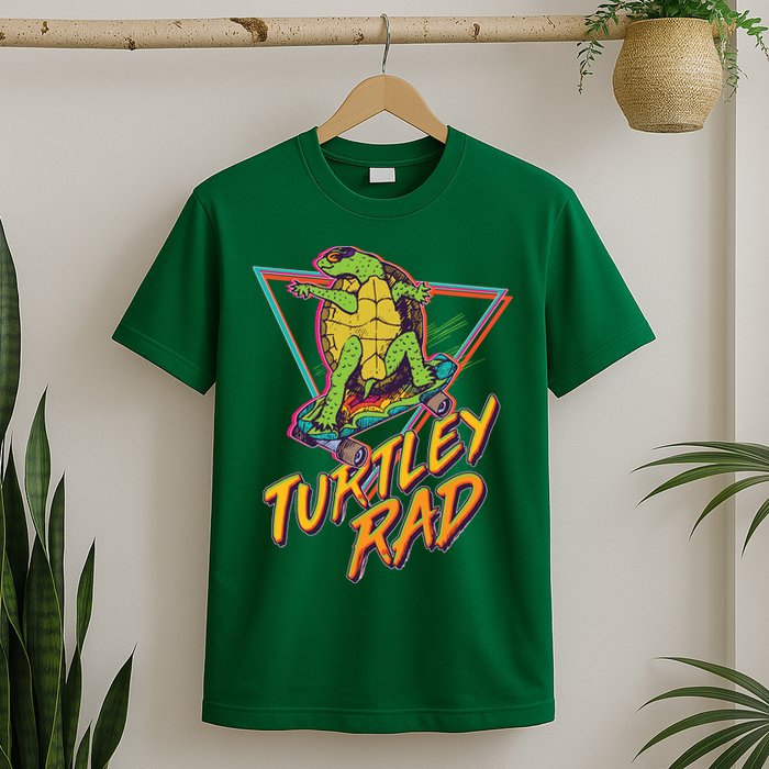 Funny Retro 80's Turtley Rad Skateboarding Turtle T-Shirt