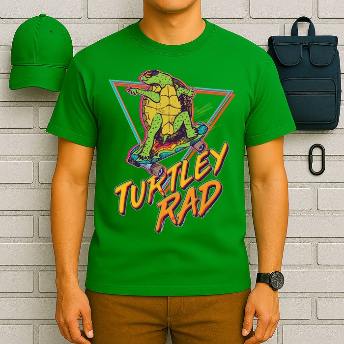 Funny Retro 80's Turtley Rad Skateboarding Turtle T-Shirt