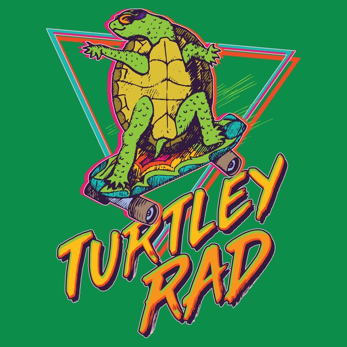 Funny Retro 80's Turtley Rad Skateboarding Turtle T-Shirt