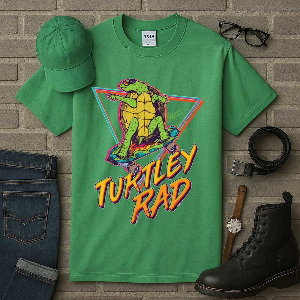 Funny Retro 80's Turtley Rad Skateboarding Turtle Tall T-Shirt