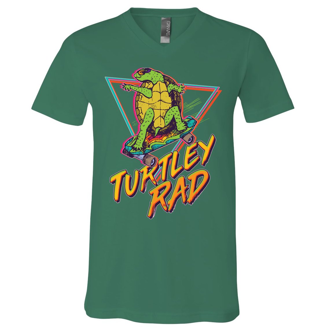 Funny Retro 80's Turtley Rad Skateboarding Turtle V-Neck T-Shirt