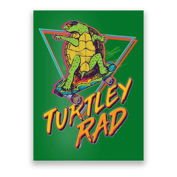 Funny Retro 80's Turtley Rad Skateboarding Turtle Poster