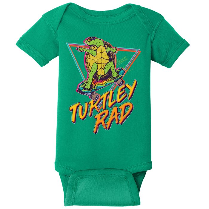 Funny Retro 80's Turtley Rad Skateboarding Turtle Baby Bodysuit