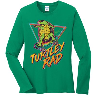 Funny Retro 80's Turtley Rad Skateboarding Turtle Ladies Long Sleeve Shirt