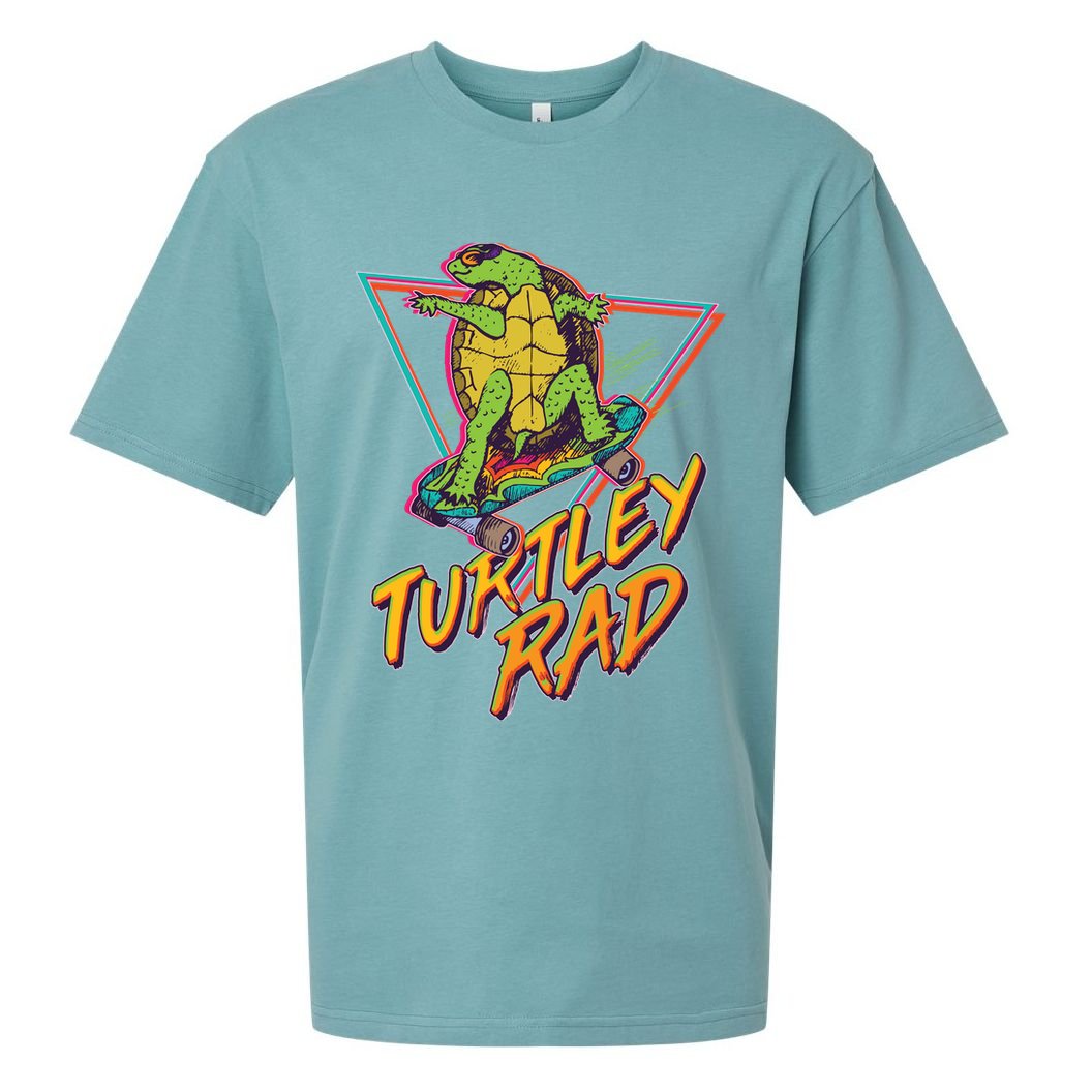 Funny Retro 80's Turtley Rad Skateboarding Turtle Sueded Cloud Jersey T-Shirt