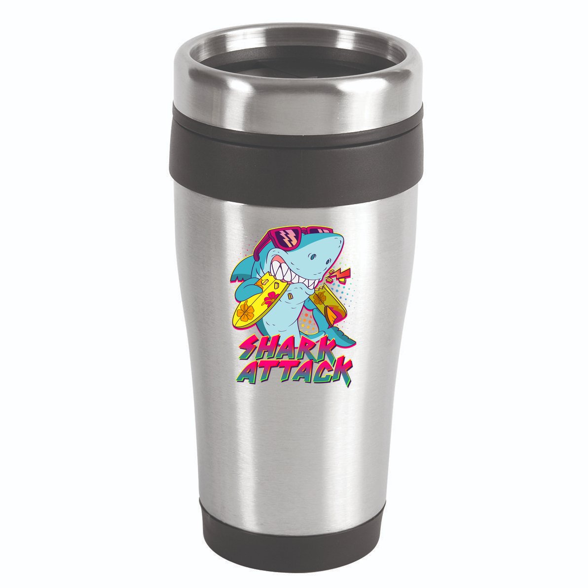 Funny Retro 80s Shark Attack 16oz Travel Tumbler