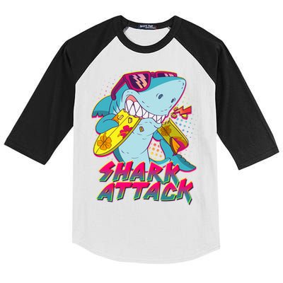 Funny Retro 80s Shark Attack Kids Colorblock Raglan Jersey