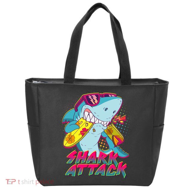 Funny Retro 80s Shark Attack Zip Tote Bag