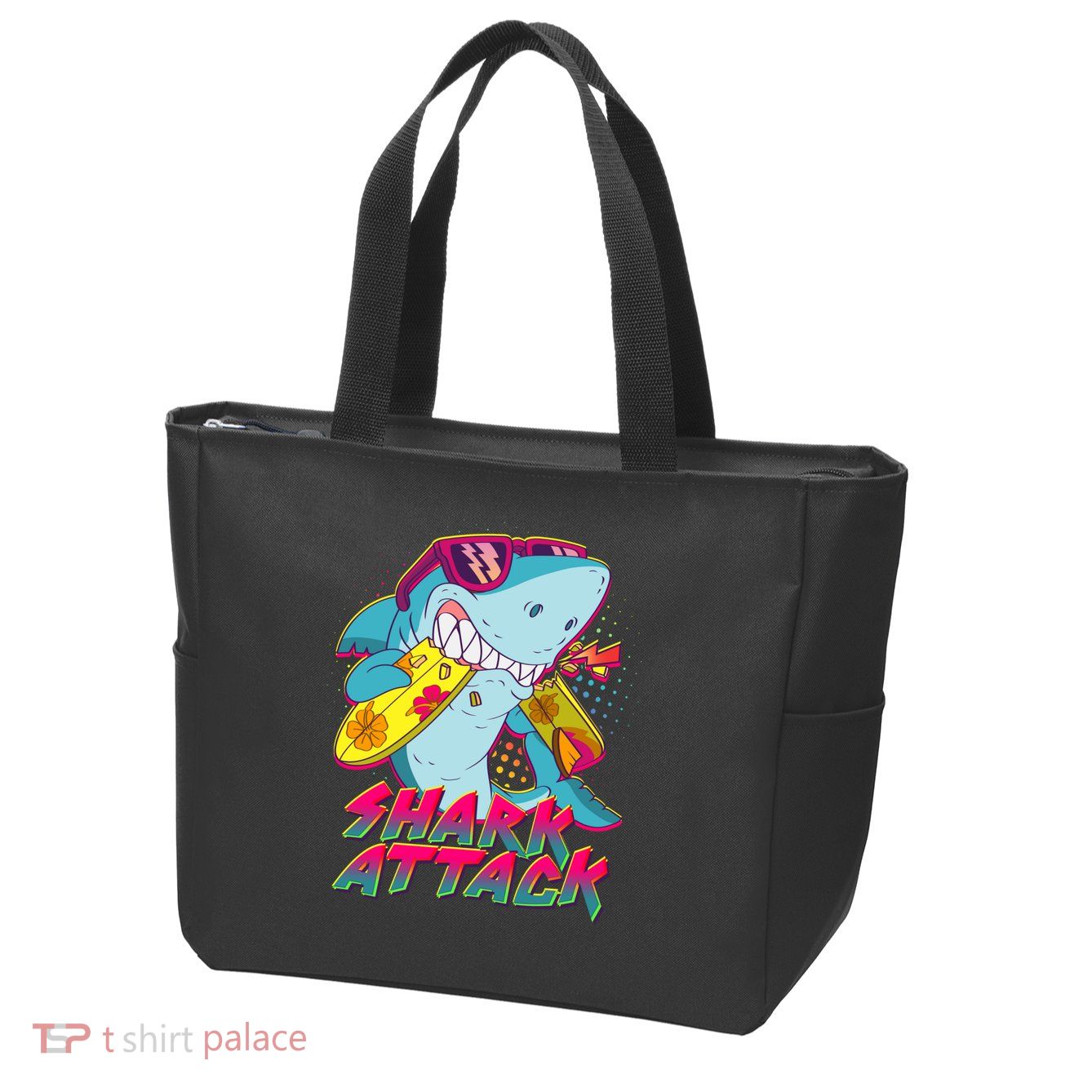Funny Retro 80s Shark Attack Zip Tote Bag