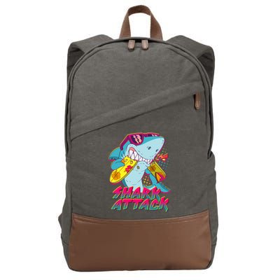 Funny Retro 80s Shark Attack Cotton Canvas Backpack