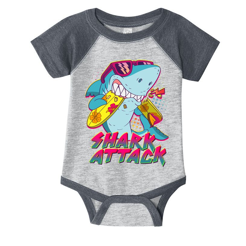 Funny Retro 80s Shark Attack Infant Baby Jersey Bodysuit