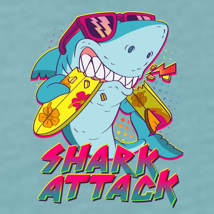 Funny Retro 80s Shark Attack Sueded Cloud Jersey T-Shirt
