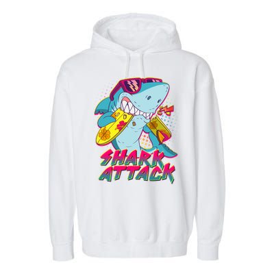 Funny Retro 80s Shark Attack Garment-Dyed Fleece Hoodie