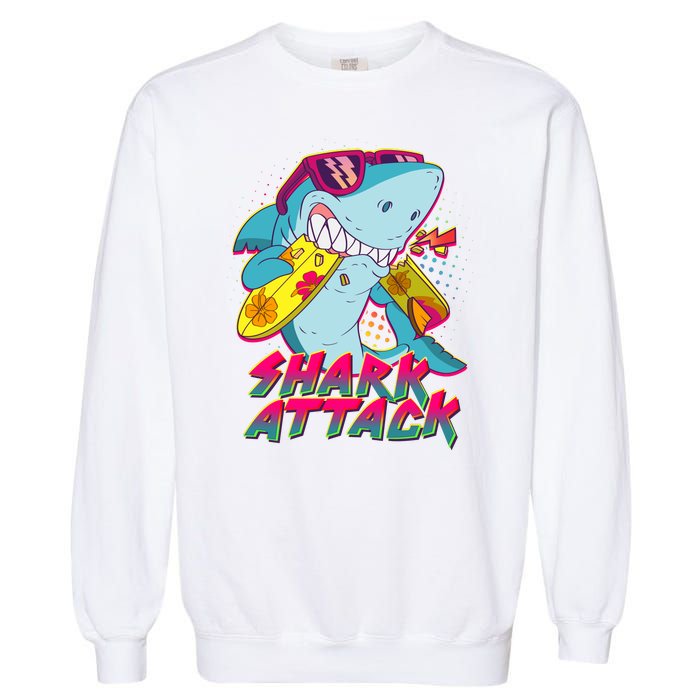 Funny Retro 80s Shark Attack Garment-Dyed Sweatshirt