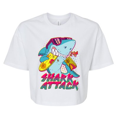 Funny Retro 80s Shark Attack Bella+Canvas Jersey Crop Tee