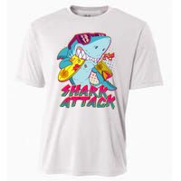 Funny Retro 80s Shark Attack Cooling Performance Crew T-Shirt