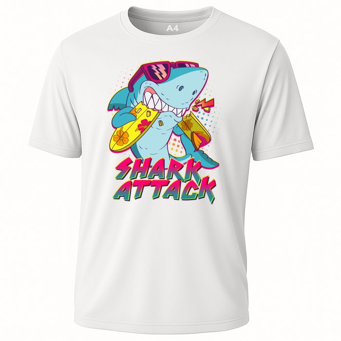 Funny Retro 80s Shark Attack Cooling Performance Crew T-Shirt