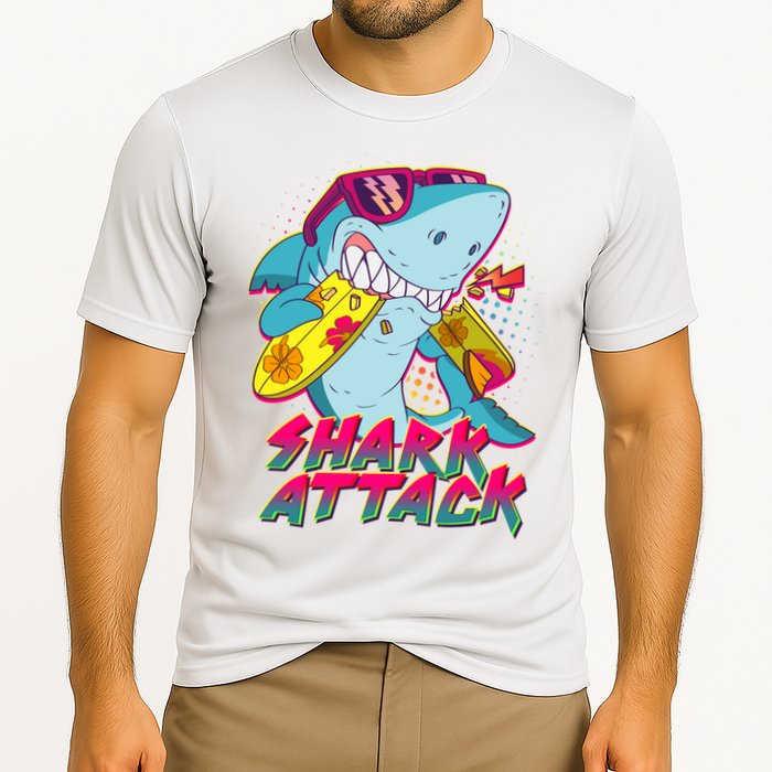 Funny Retro 80s Shark Attack Performance Shirt