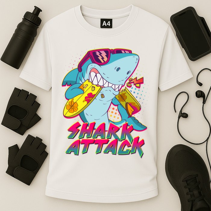 Funny Retro 80s Shark Attack Performance Shirt