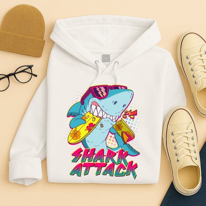 Funny Retro 80s Shark Attack Hoodie
