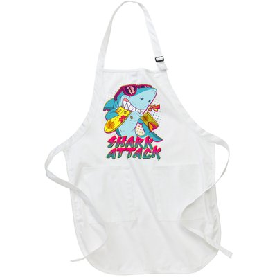 Funny Retro 80s Shark Attack Full-Length Apron With Pockets