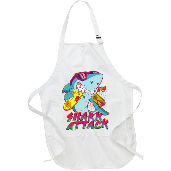 Funny Retro 80s Shark Attack Full-Length Apron With Pockets