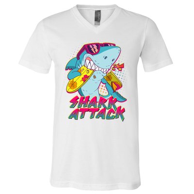 Funny Retro 80s Shark Attack V-Neck T-Shirt