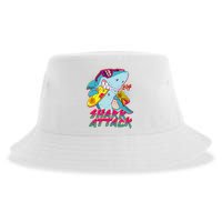 Funny Retro 80s Shark Attack Sustainable Bucket Hat