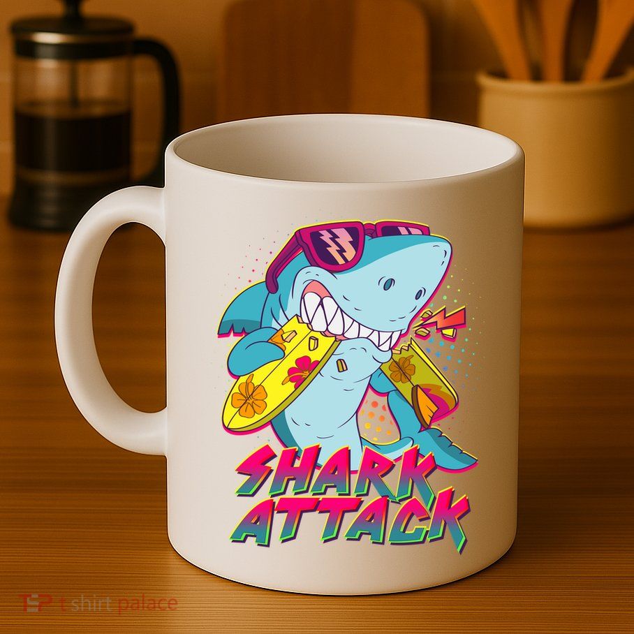 Funny Retro 80s Shark Attack Mug