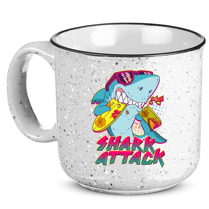 Funny Retro 80s Shark Attack 15oz Campfire Ceramic Mug