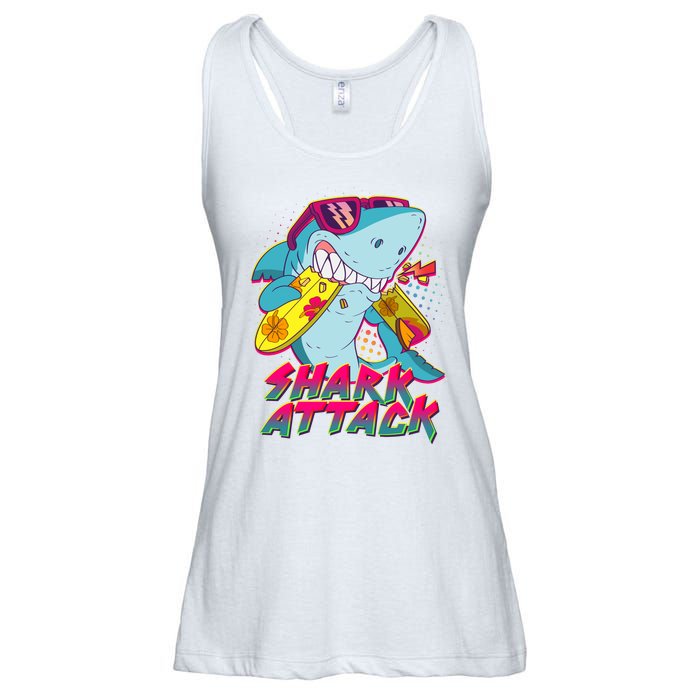 Funny Retro 80s Shark Attack Ladies Essential Flowy Tank