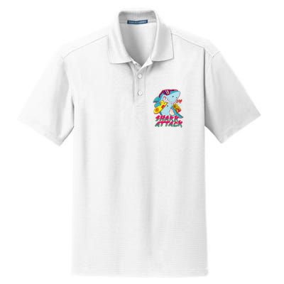Funny Retro 80s Shark Attack Dry Zone Grid Polo