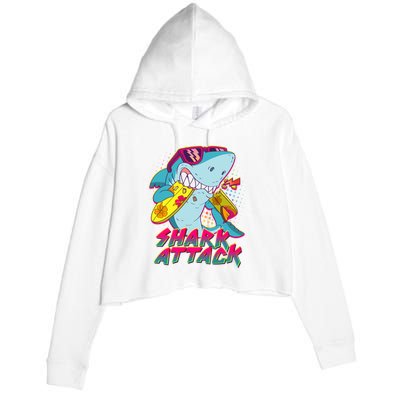 Funny Retro 80s Shark Attack Crop Fleece Hoodie
