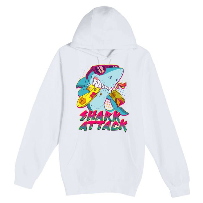 Funny Retro 80s Shark Attack Premium Pullover Hoodie