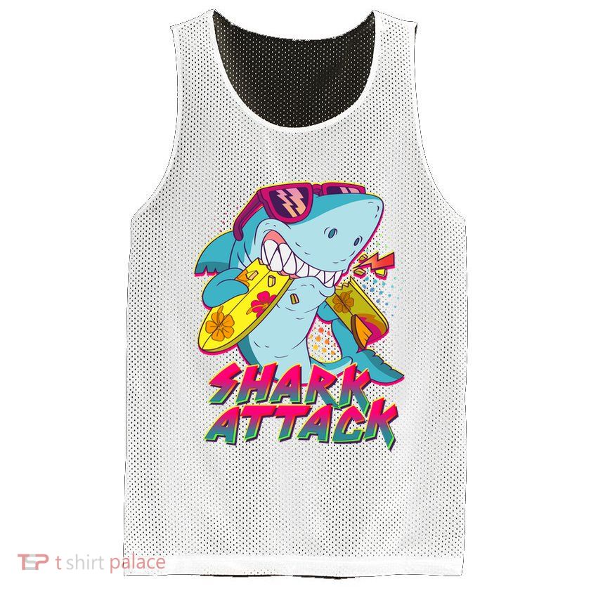 Funny Retro 80s Shark Attack Mesh Reversible Basketball Jersey Tank