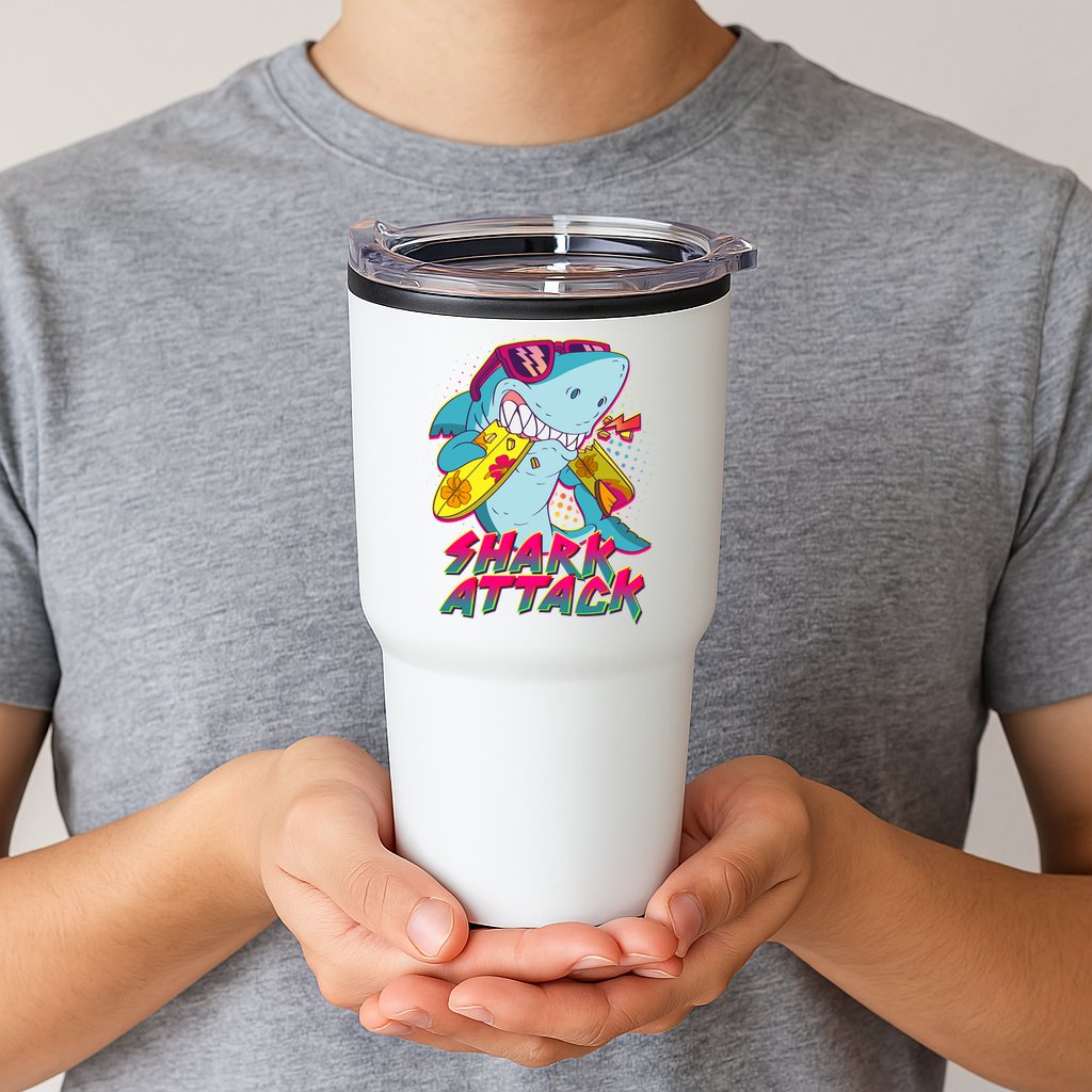 Funny Retro 80s Shark Attack Tumbler