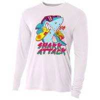 Funny Retro 80s Shark Attack Cooling Performance Long Sleeve Crew